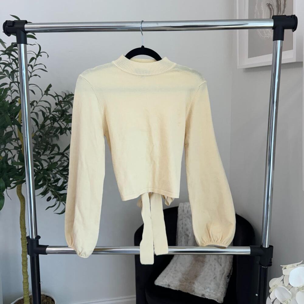 Butter Yellow Mock Neck Open Back Top